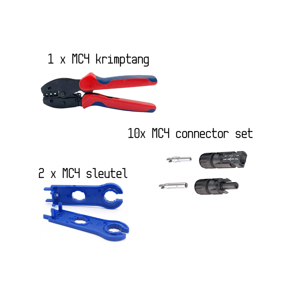 MC4 krimptang met 10 mc4 connectoren set en 2 stuks mc4 tool sleutels demontage set