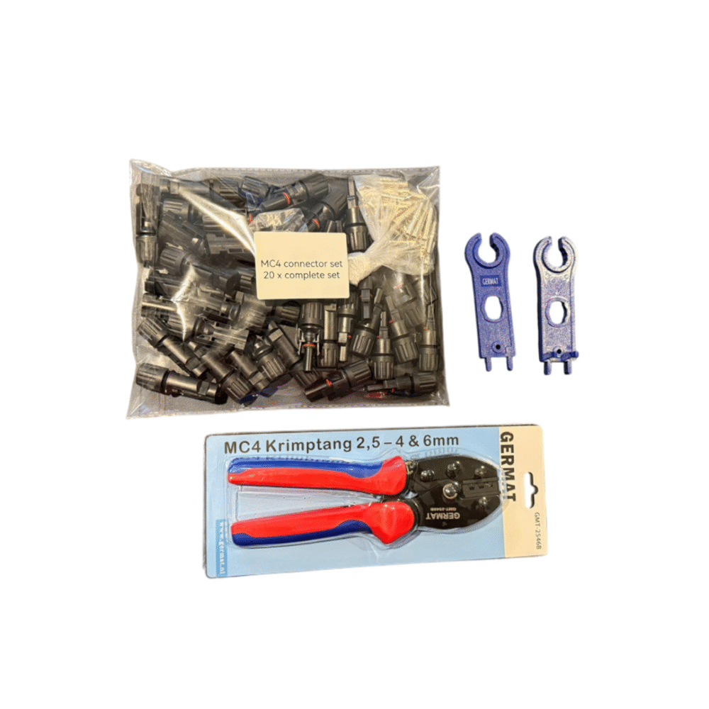 Germat MC4 Connector Set 20 stuks incl. krimptang en sleutels Germat MC4 Connector Set 20 stuks incl. krimptang en sleutels
