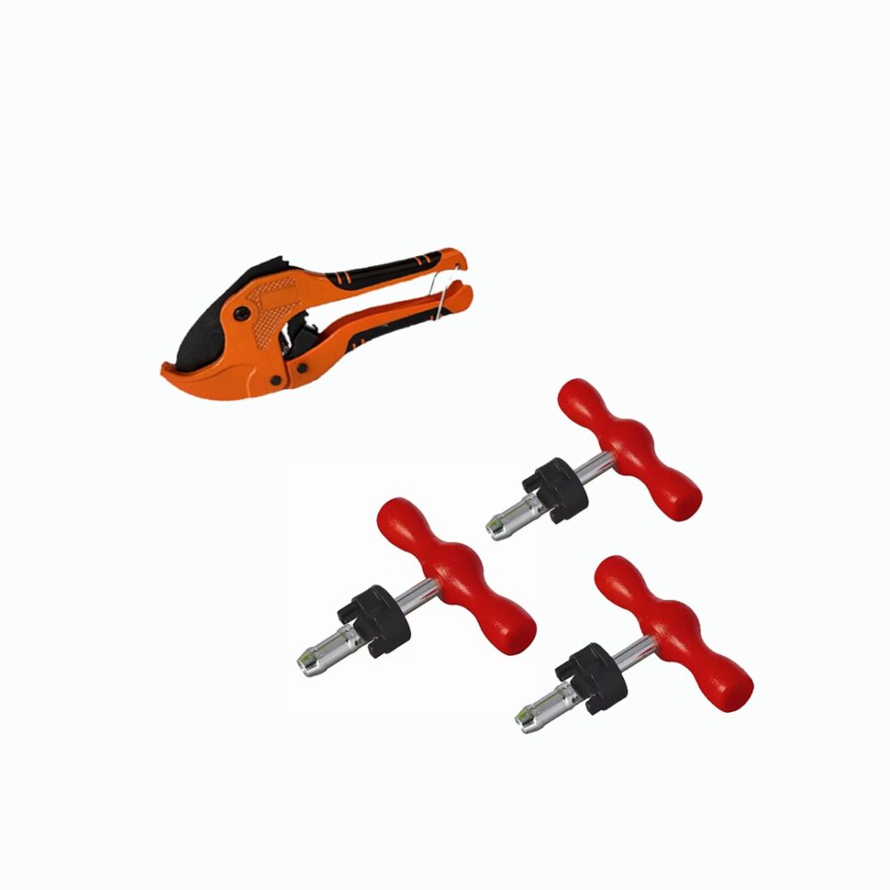 PEX ontbramer & kalibrator set 20 / 25 / 32 mm + buizenkniptang tot 42 mm PEX ontbramer & kalibrator set 20 / 25 / 32 mm + buizenkniptang tot 42 mm