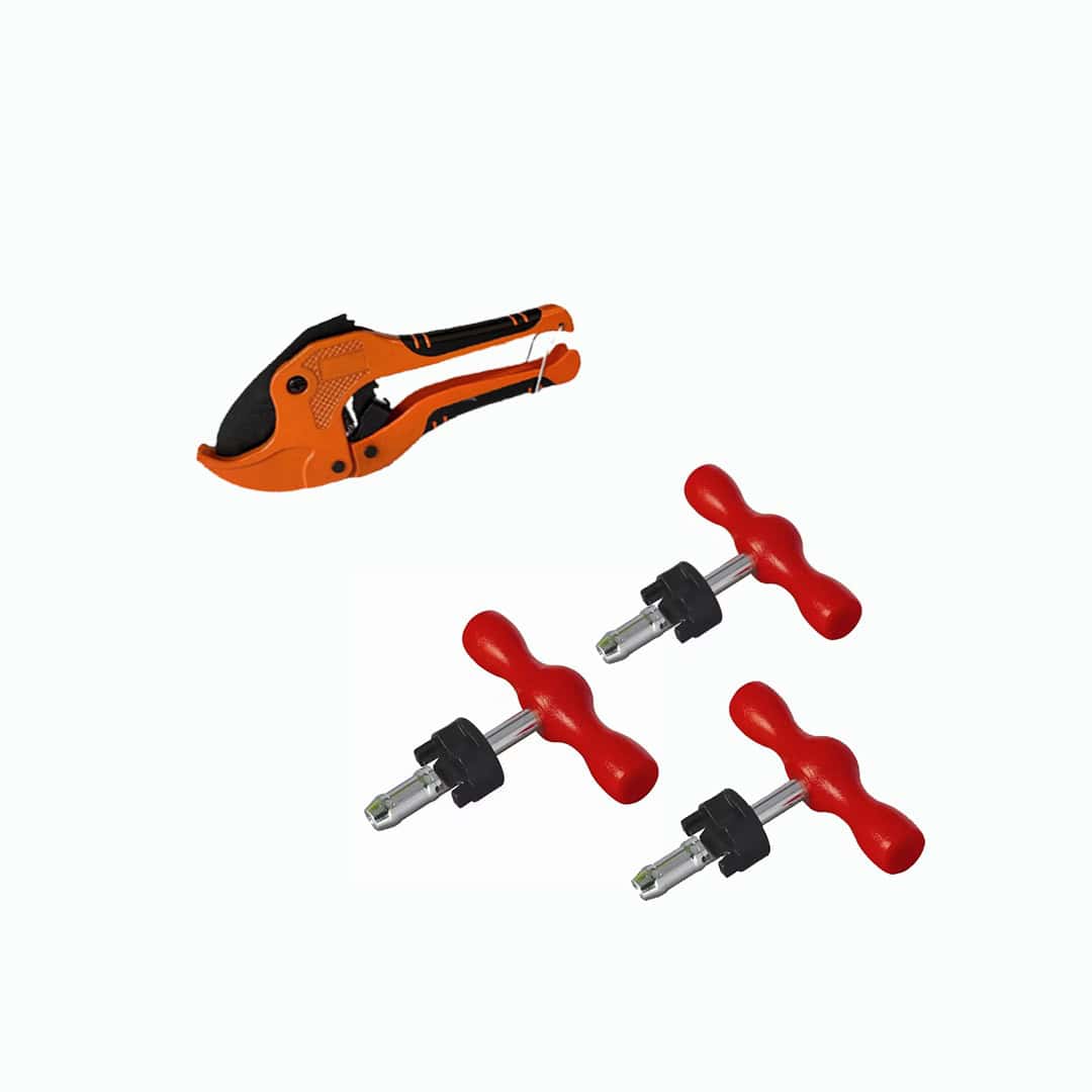 PEX ontbramer & kalibrator set 20 / 25 / 32 mm + buizenkniptang tot 42 mm
