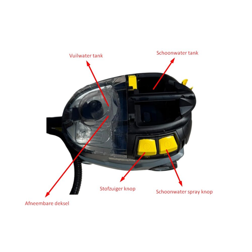 Kärcher Puzzi 8/1 Huren | Tapijtreiniger Verhuur | Bekledingsreiniger Huren | Bank Reinigen | Autostoelen Reinigen | Inclusief 4 Meter Slang, Reinigingsmiddel & Antischuim