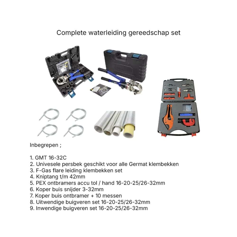 Germat Complete waterleiding gereedschap set inclusief ontbraam en knip set en inwendige en uitwendige buigveren